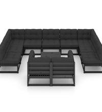 12-tlg. Garten-Lounge-Set mit Kissen Schwarz Massivholz Kiefer