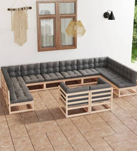 12-tlg. Garten-Lounge-Set mit Kissen Massivholz Kiefer