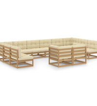 12-tlg. Garten-Lounge-Set mit Kissen Honigbraun Massivholz