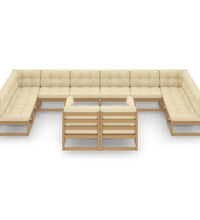 12-tlg. Garten-Lounge-Set mit Kissen Honigbraun Massivholz