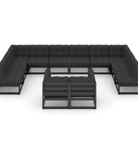 12-tlg. Garten-Lounge-Set mit Kissen Schwarz Massivholz Kiefer