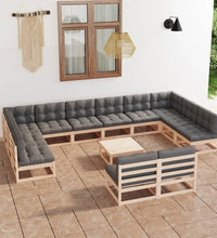 13-tlg. Garten-Lounge-Set mit Kissen Massivholz Kiefer