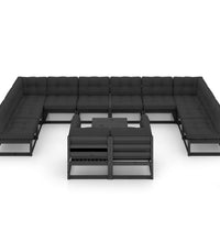 13-tlg. Garten-Lounge-Set mit Kissen Schwarz Massivholz Kiefer