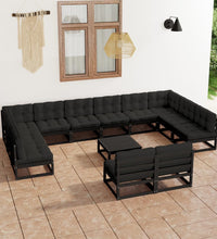 13-tlg. Garten-Lounge-Set mit Kissen Schwarz Massivholz Kiefer