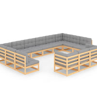 13-tlg. Garten-Lounge-Set mit Kissen Massivholz Kiefer