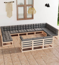 13-tlg. Garten-Lounge-Set mit Kissen Massivholz Kiefer