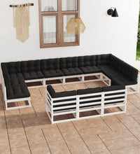 13-tlg. Garten-Lounge-Set mit Kissen Weiß Massivholz Kiefer