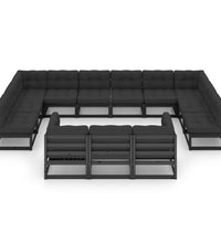 13-tlg. Garten-Lounge-Set mit Kissen Schwarz Massivholz Kiefer