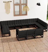 13-tlg. Garten-Lounge-Set mit Kissen Schwarz Massivholz Kiefer