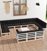 14-tlg. Garten-Lounge-Set mit Kissen Weiß Massivholz Kiefer