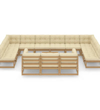 14-tlg. Garten-Lounge-Set mit Kissen Honigbraun Massivholz