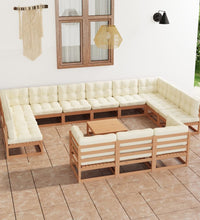 14-tlg. Garten-Lounge-Set mit Kissen Honigbraun Massivholz