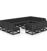 14-tlg. Garten-Lounge-Set mit Kissen Schwarz Massivholz Kiefer