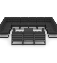 14-tlg. Garten-Lounge-Set mit Kissen Schwarz Massivholz Kiefer