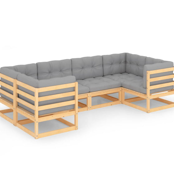 6-tlg. Garten-Lounge-Set mit Kissen Massivholz Kiefer