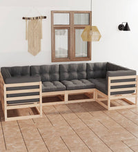 6-tlg. Garten-Lounge-Set mit Kissen Massivholz Kiefer