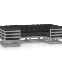 6-tlg. Garten-Lounge-Set mit Kissen Grau Massivholz Kiefer