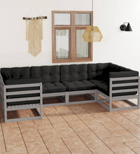 6-tlg. Garten-Lounge-Set mit Kissen Grau Massivholz Kiefer