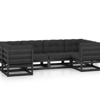 6-tlg. Garten-Lounge-Set mit Kissen Schwarz Massivholz Kiefer