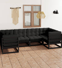 6-tlg. Garten-Lounge-Set mit Kissen Schwarz Massivholz Kiefer