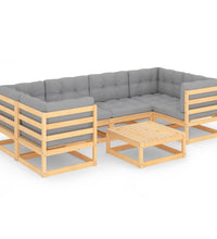 7-tlg. Garten-Lounge-Set mit Kissen Massivholz Kiefer