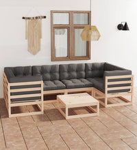 7-tlg. Garten-Lounge-Set mit Kissen Massivholz Kiefer