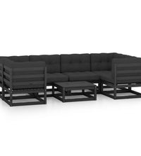 7-tlg. Garten-Lounge-Set mit Kissen Schwarz Massivholz Kiefer