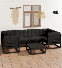 7-tlg. Garten-Lounge-Set mit Kissen Schwarz Massivholz Kiefer