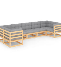 7-tlg. Garten-Lounge-Set mit Kissen Massivholz Kiefer