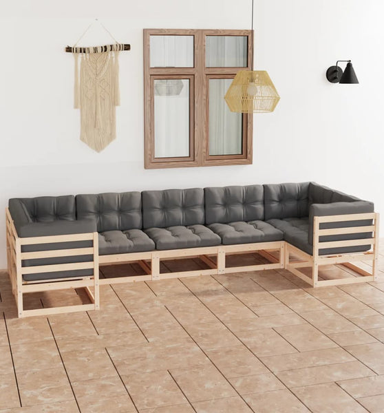 7-tlg. Garten-Lounge-Set mit Kissen Massivholz Kiefer