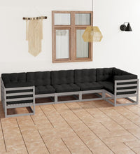 7-tlg. Garten-Lounge-Set mit Kissen Grau Massivholz Kiefer