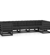 7-tlg. Garten-Lounge-Set mit Kissen Schwarz Massivholz Kiefer