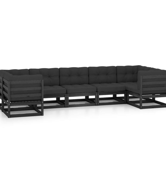 7-tlg. Garten-Lounge-Set mit Kissen Schwarz Massivholz Kiefer