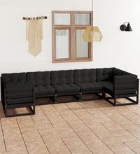 7-tlg. Garten-Lounge-Set mit Kissen Schwarz Massivholz Kiefer