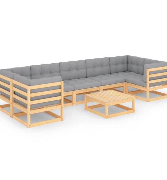 8-tlg. Garten-Lounge-Set mit Kissen Massivholz Kiefer