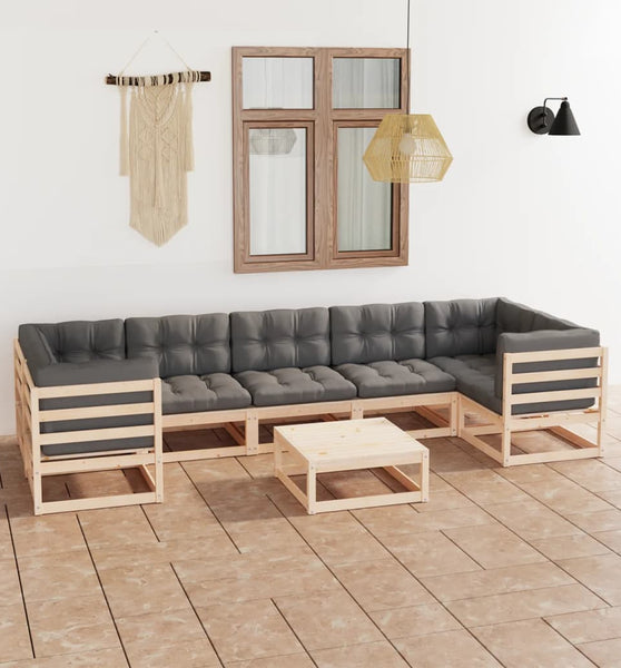 8-tlg. Garten-Lounge-Set mit Kissen Massivholz Kiefer