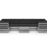 8-tlg. Garten-Lounge-Set mit Kissen Grau Massivholz Kiefer