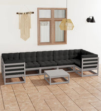 8-tlg. Garten-Lounge-Set mit Kissen Grau Massivholz Kiefer