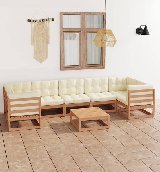 8-tlg Garten-Lounge-Set mit Kissen Honigbraun Massivholz Kiefer