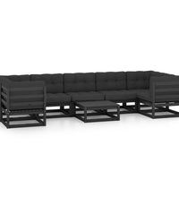 8-tlg. Garten-Lounge-Set mit Kissen Schwarz Massivholz Kiefer