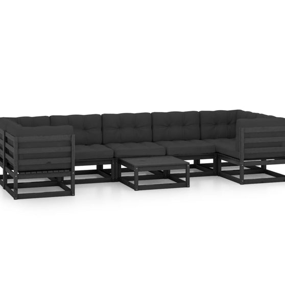 8-tlg. Garten-Lounge-Set mit Kissen Schwarz Massivholz Kiefer