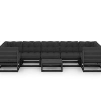 8-tlg. Garten-Lounge-Set mit Kissen Schwarz Massivholz Kiefer