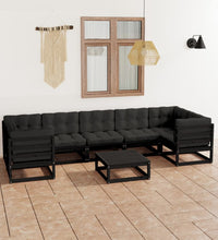 8-tlg. Garten-Lounge-Set mit Kissen Schwarz Massivholz Kiefer