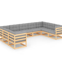 9-tlg. Garten-Lounge-Set mit Kissen Massivholz Kiefer