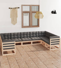 9-tlg. Garten-Lounge-Set mit Kissen Massivholz Kiefer