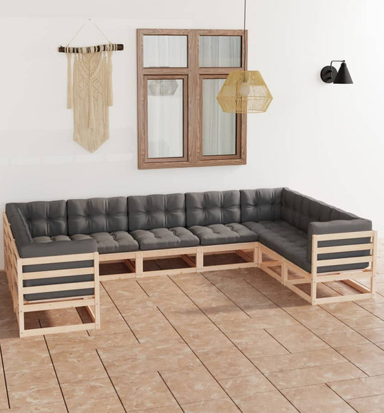 9-tlg. Garten-Lounge-Set mit Kissen Massivholz Kiefer