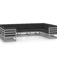 9-tlg. Garten-Lounge-Set mit Kissen Grau Massivholz Kiefer