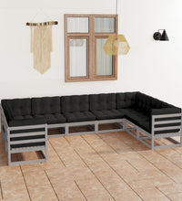 9-tlg. Garten-Lounge-Set mit Kissen Grau Massivholz Kiefer