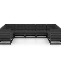 9-tlg. Garten-Lounge-Set mit Kissen Schwarz Massivholz Kiefer