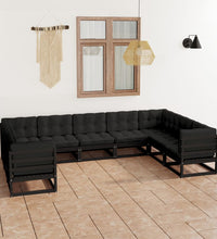 9-tlg. Garten-Lounge-Set mit Kissen Schwarz Massivholz Kiefer